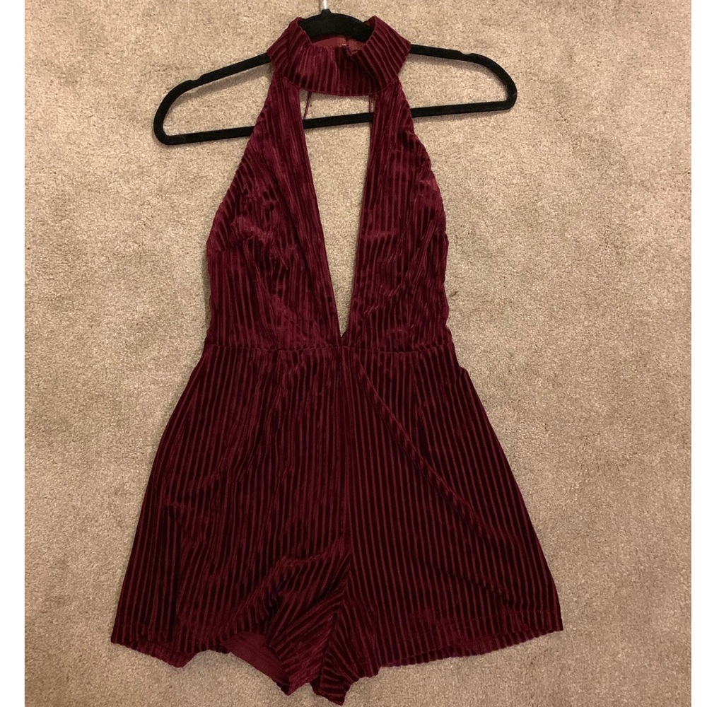 Velvet Dark Red Romper